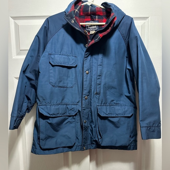 Vintage Woolrich Parka chore Jacket Women's Large Plaid Wool Lined Blue - Picture 1 of 4